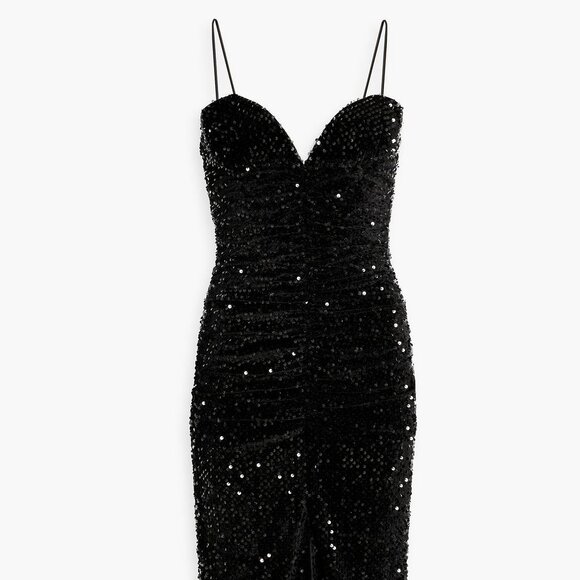 Ronny Kobo Bobby sequined ruched velvet‎ dress	 – Black – Size S - Picture 3 of 5